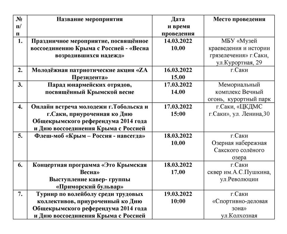 Мероприятия к Дню Общекрымского референдума 2014 года